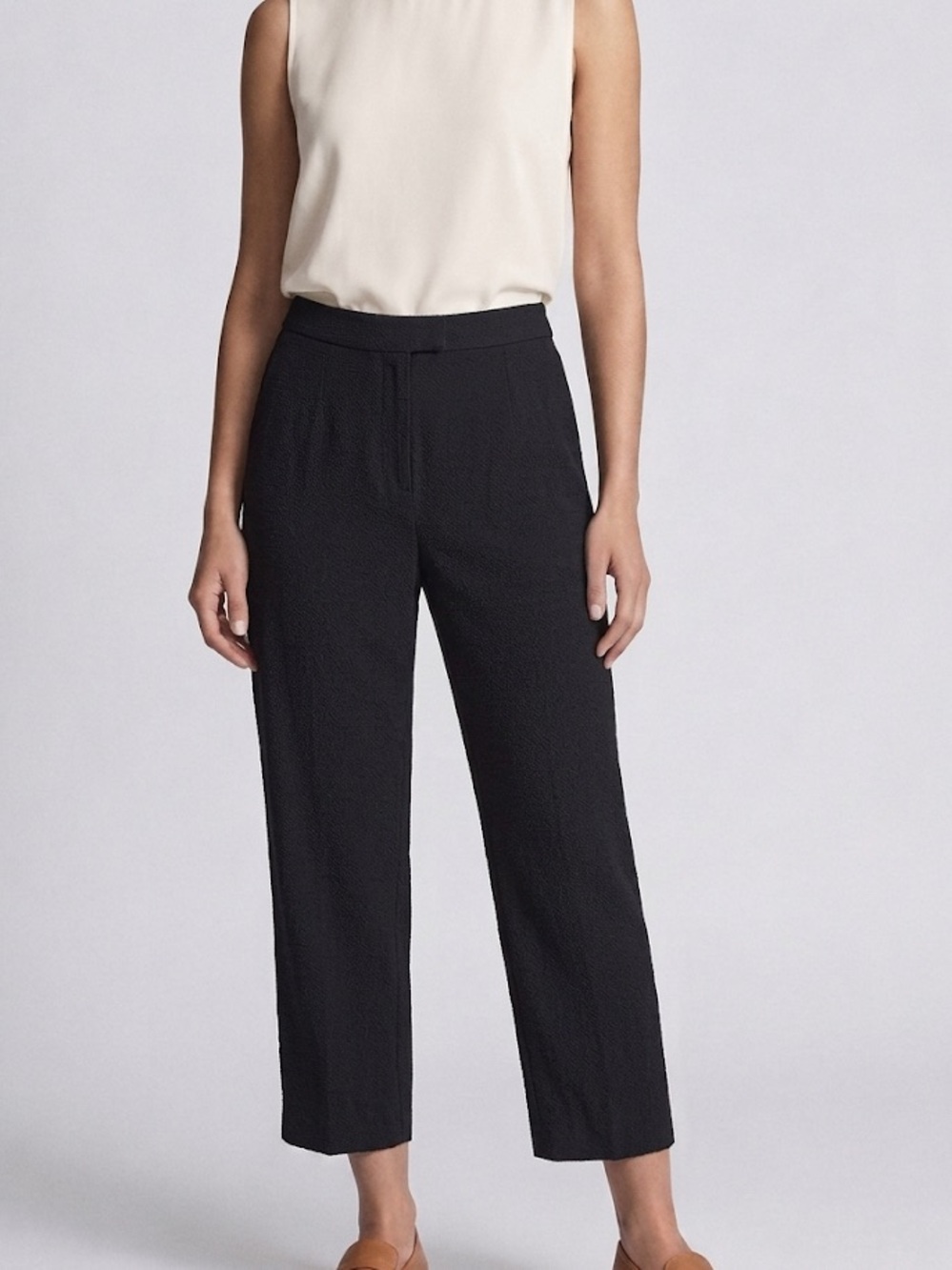MANGO Black Wide Leg Cropped Pants Trouser Size 8 Back Hem Slits